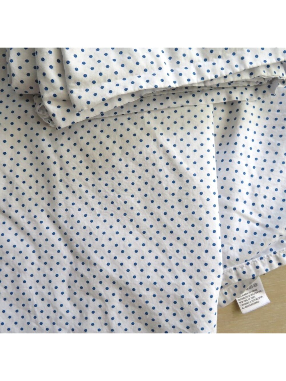 Martha Stewart White Blue Polka Dot Cotton Queen Flat Sheet 2 Pillowcases